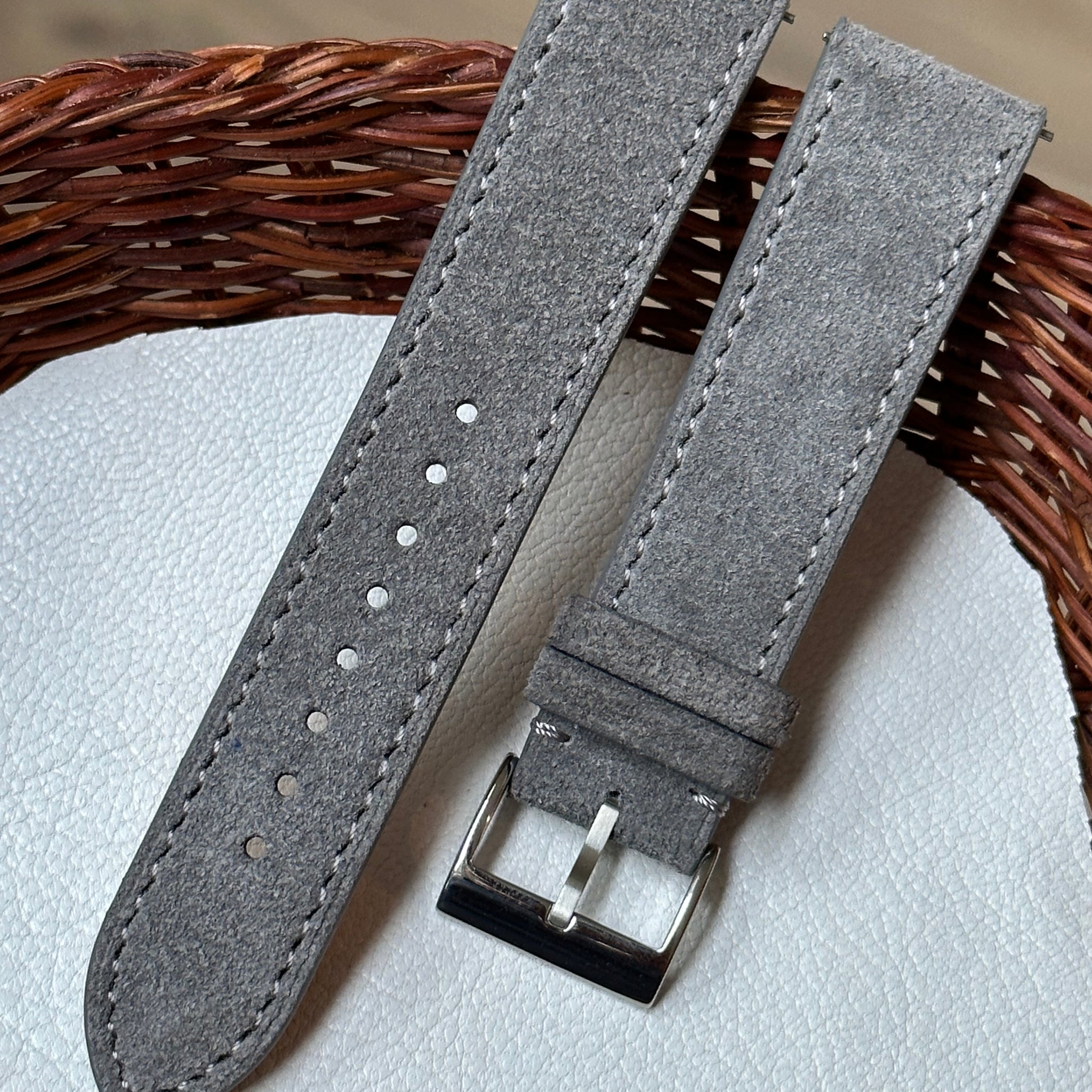 Premium Italian Suede Leather Watch Strap - Grey