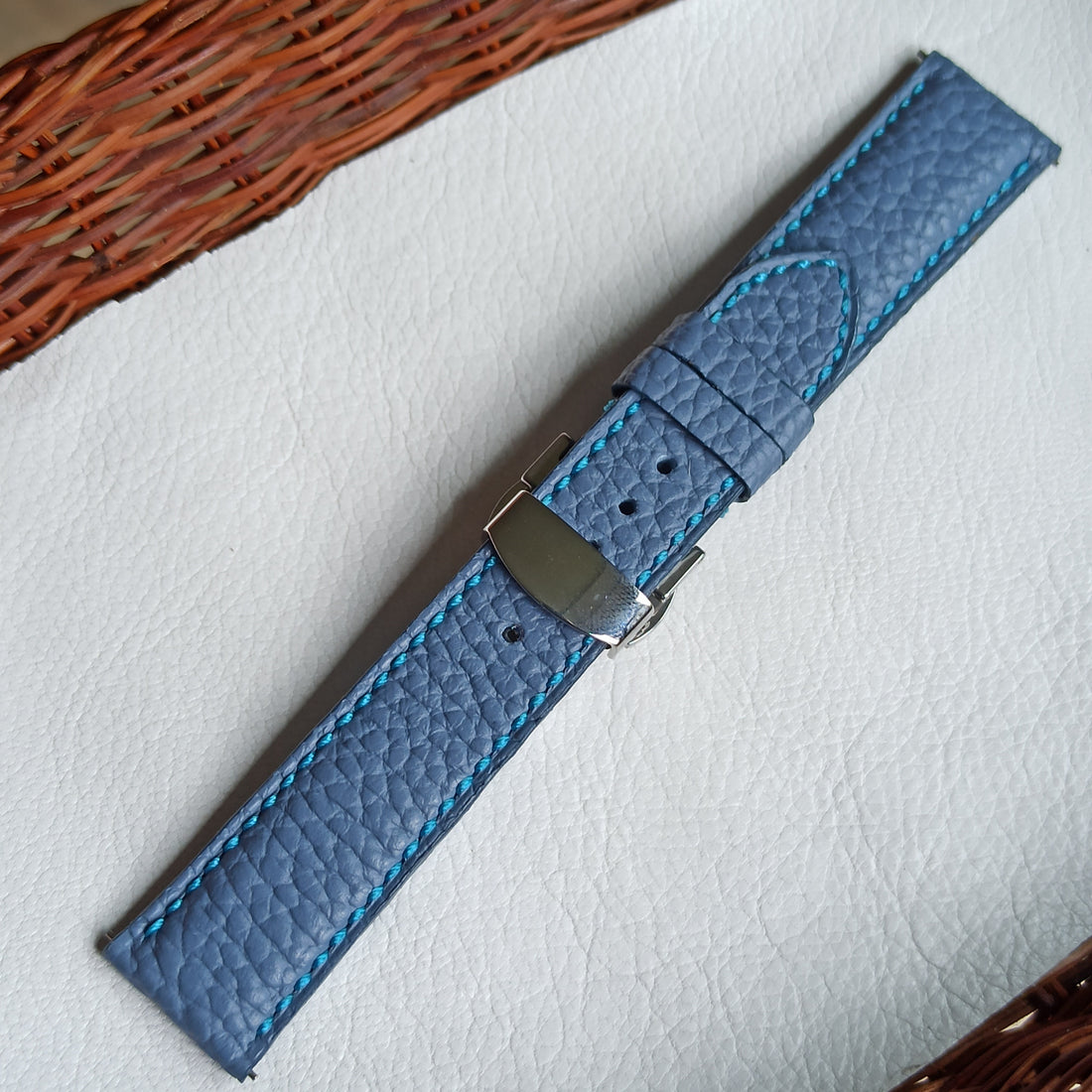 Premium Italian Leather  Grey/ Blue