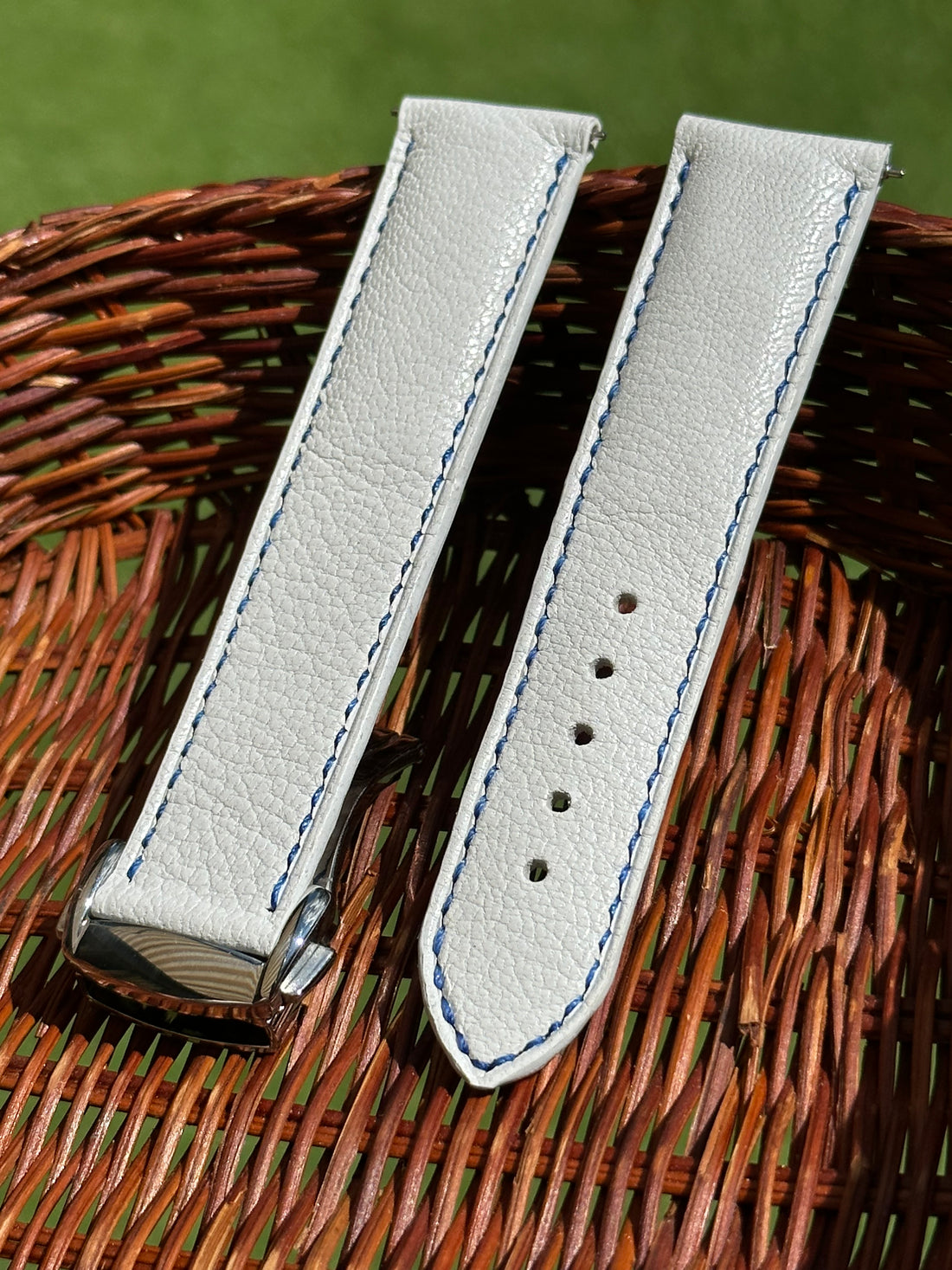 French Goatskin With Blue stitches