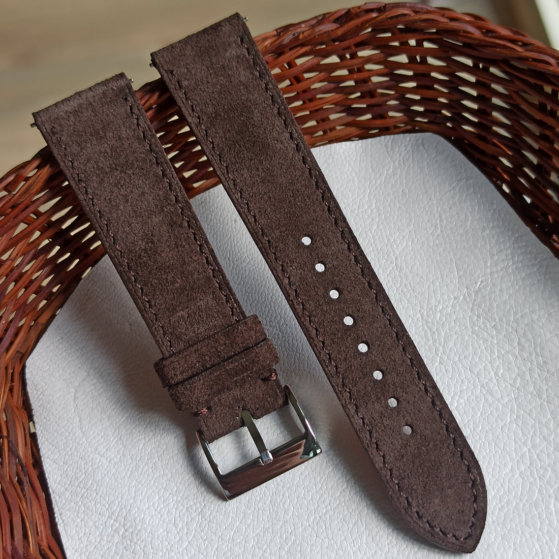 Premium Italian Suede Leather Watch Strap - Dark Brown