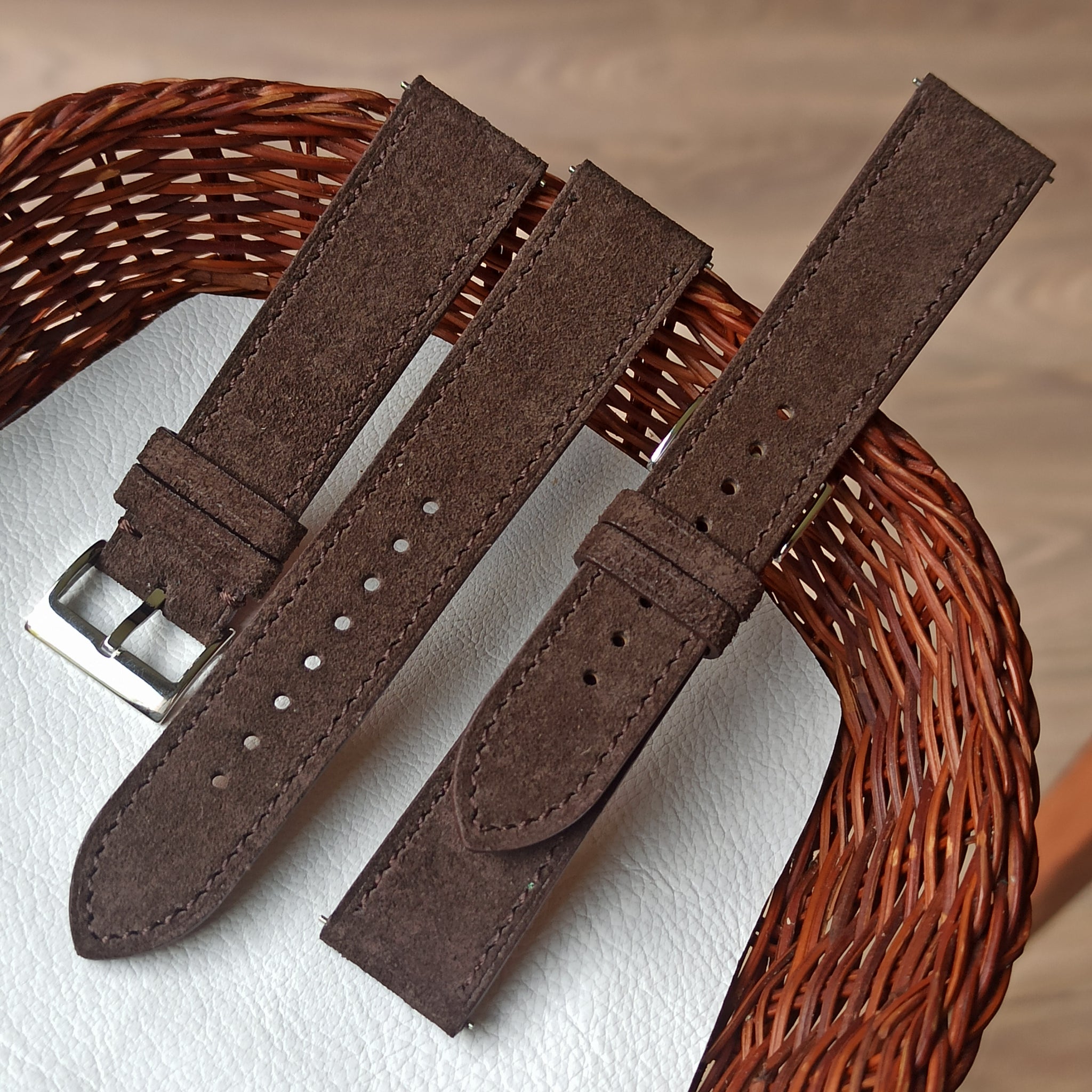 Premium Italian Suede Leather Watch Strap - Dark Brown